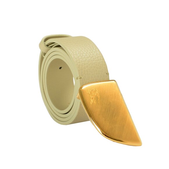 Burberry "Shield Split EKD" Hunter Gray Leather Buckle Decorated Belt Sz S - Picture 1 of 4